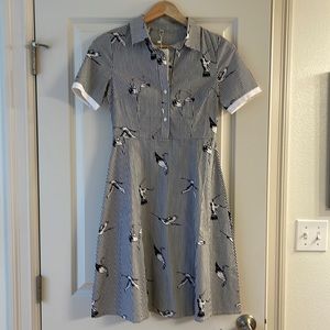 Black and White striped dress with bird accents